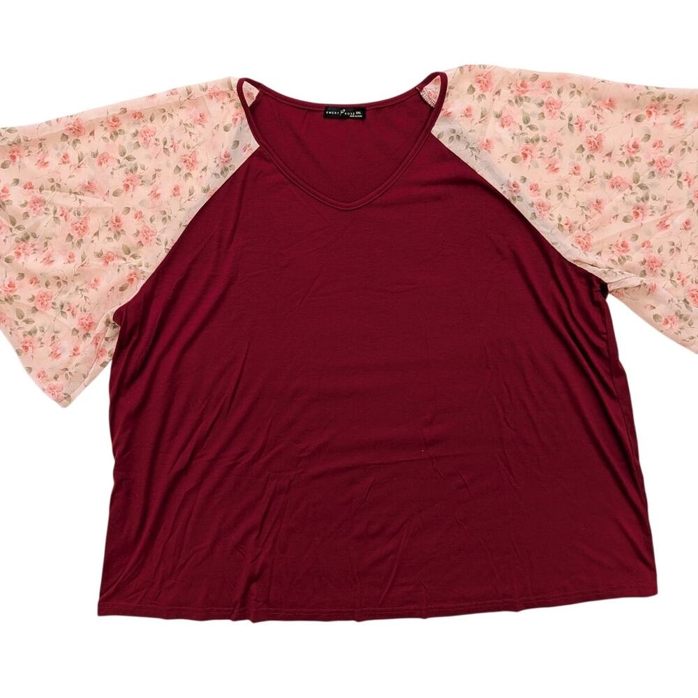 Emery Rose Womens Plus 5XL Flowy Sleeve Blouse Floral Red Pink Super Soft bh